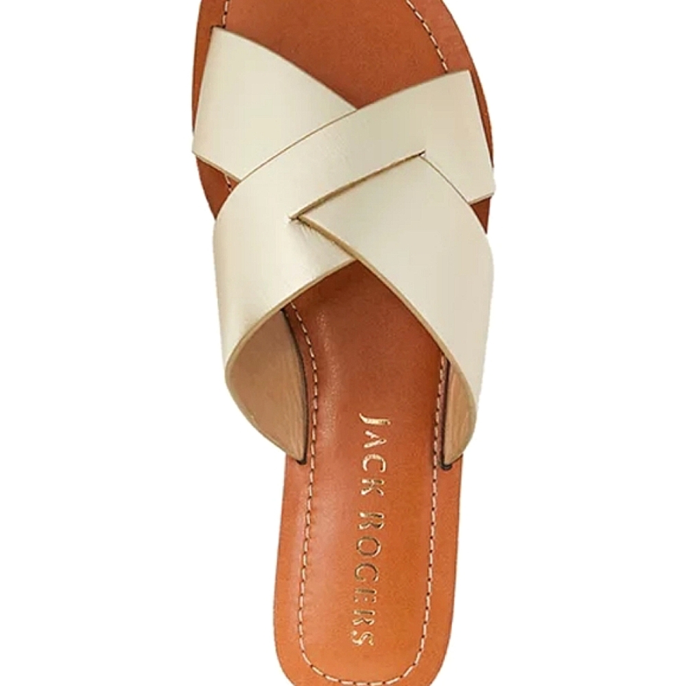 Jack Rogers Slotted Sloan X-Band Leather Metallic Sandals - Picture 2 of 9